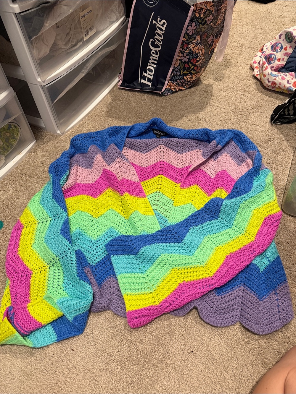 Colorful Chevron Crochet Cardigan Sweater - Multicolor